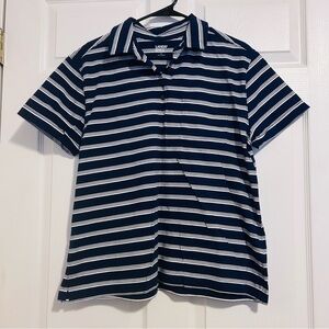 Lands' End Blue and White Striped Polo Shirt Size L